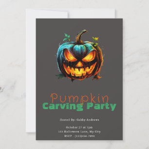 Invitation Éffrayant Jack-O' Lantern Grey Citrouille Carving