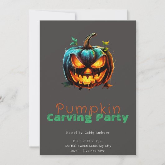 Invitation Éffrayant Jack-O' Lantern Grey Citrouille Carving  (Devant)