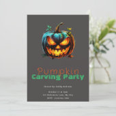 Invitation Éffrayant Jack-O' Lantern Grey Citrouille Carving  (Debout devant)