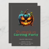Invitation Éffrayant Jack-O' Lantern Grey Citrouille Carving  (Devant / Derrière)