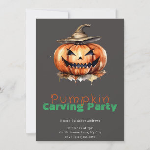 Invitation Éffrayant Jack-O' Lantern Grey Citrouille Carving