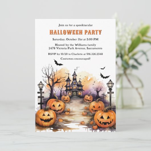 Invitation Éffrayant Jack O’Lanterns Bats Sorcière Halloween (Debout devant)