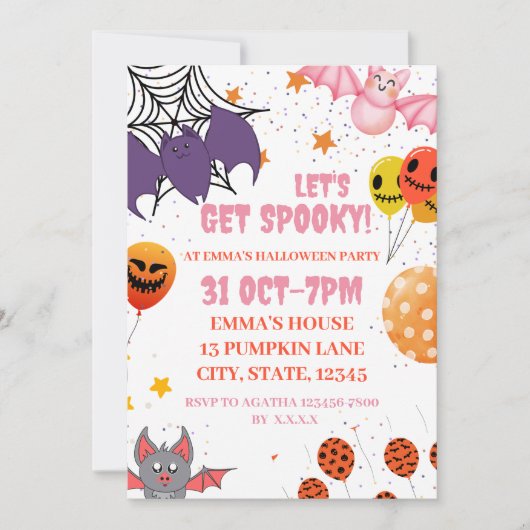 Invitation Éffrayant mignon Halloween Printable Party Invitat (Devant)