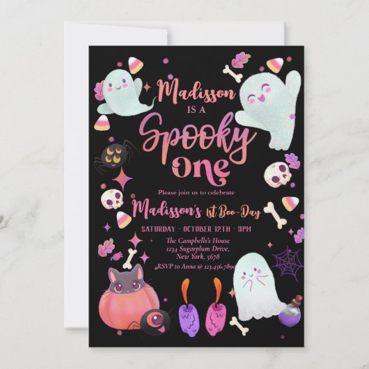 Invitation éffrayant noir Un Halloween Fantôme 1er anniversai (Devant)