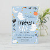 Invitation Éffrayant ONE Blue Ghost Halloween Anniversaire (Debout devant)