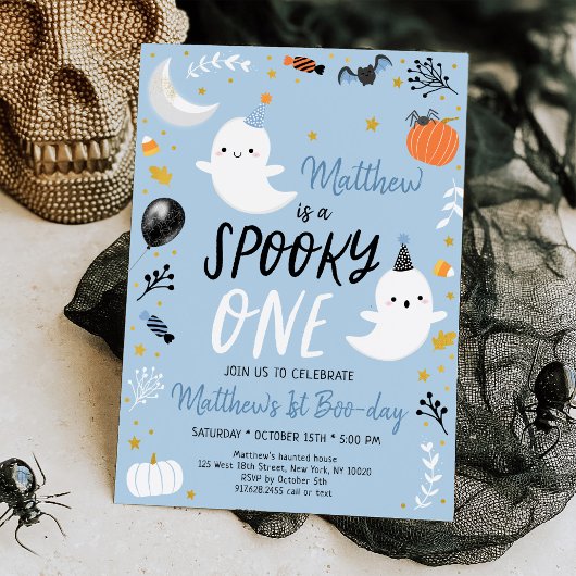 Invitation Éffrayant ONE Blue Ghost Halloween Anniversaire