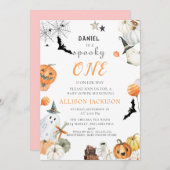 Invitation Éffrayant One Boo Ghost Halloween 1er anniversaire (Devant / Derrière)