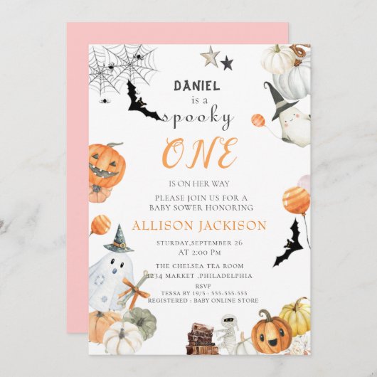 Invitation Éffrayant One Boo Ghost Halloween 1er anniversaire (Devant / Derrière)