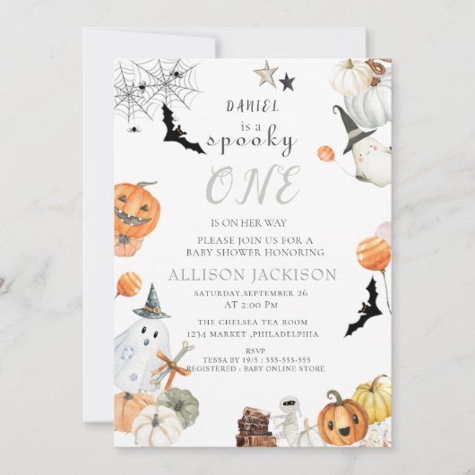 Invitation Éffrayant One Boo Ghost Halloween 1er anniversaire (Devant)