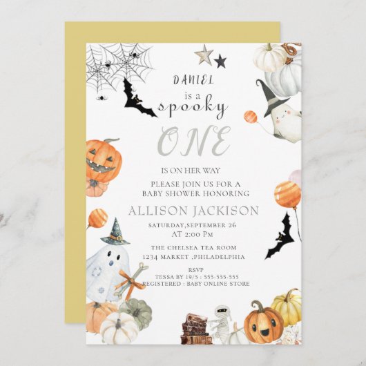 Invitation Éffrayant One Boo Ghost Halloween 1er anniversaire (Devant / Derrière)