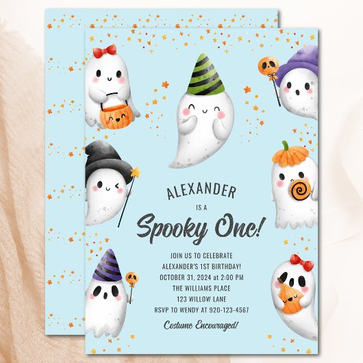 Invitation Éffrayant One Cute Ghost Halloween 1er anniversair
