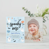Invitation Éffrayant One Cute Ghost Halloween Photo 1er Anniv (Debout devant)