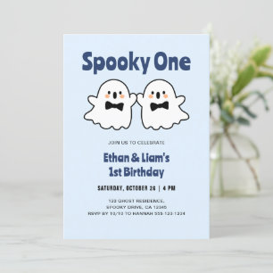 Invitation Éffrayant One Cute Twin Boys Halloween 1er Anniver
