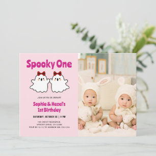 Invitation Éffrayant One Cute Twin Girls 1er Anniversaire Pho