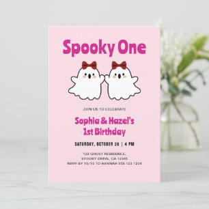 Invitation Éffrayant One Cute Twin Girls Halloween 1er annive