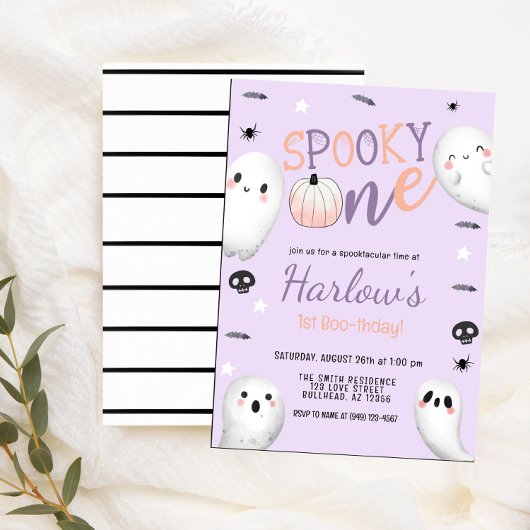 Invitation Éffrayant One Ghost Pastel Purple Halloween Annive