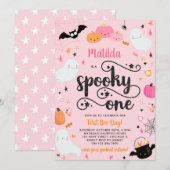 Invitation Éffrayant One Ghost Rose Girl Halloween 1er annive (Devant / Derrière)