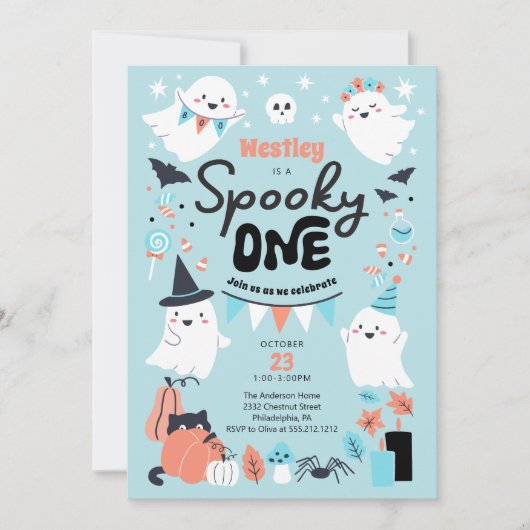 Invitation Éffrayant One mignonne Ghost Boy 1ère fête d'anniv (Devant)