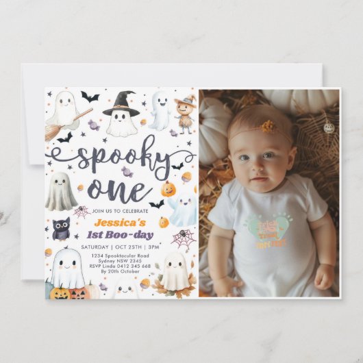 Invitation Éffrayant One mignonne Halloween Ghost 1er Anniver (Devant)