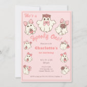 Invitation Éffrayant One mignonne rose Fantôme & Bows 1er ann (Devant)