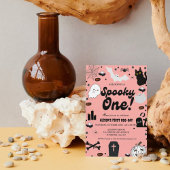 Invitation Éffrayant One Retro Grovy Halloween Fille 1er Anni