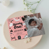 Invitation Éffrayant One Retro Grovy Halloween Fille 1er Anni