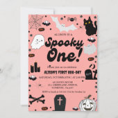 Invitation Éffrayant One Retro Grovy Halloween Fille 1er Anni (Devant)