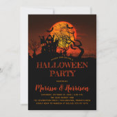 Invitation Éffrayant Orange Lune Haunted Maison Halloween Par (Devant)