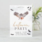 Invitation Éffrayant Owl Fall Halloween Party (Debout devant)