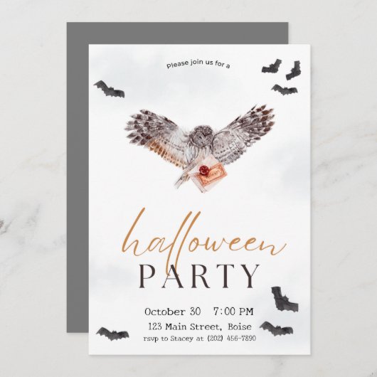 Invitation Éffrayant Owl Fall Halloween Party (Devant / Derrière)