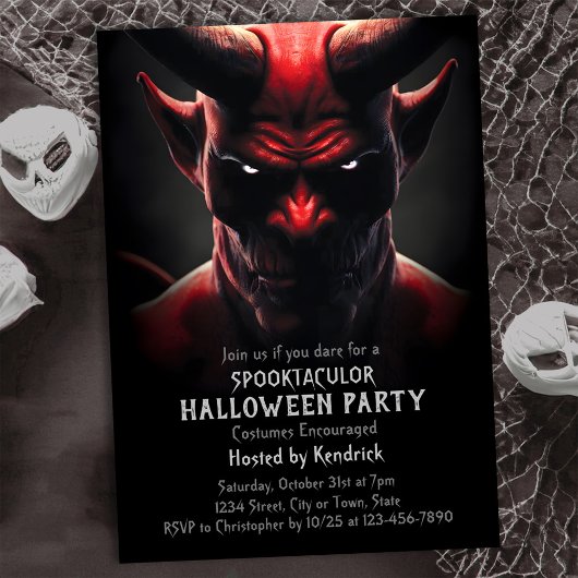 Invitation Éffrayant Red Devil Satan Halloween Costume Party