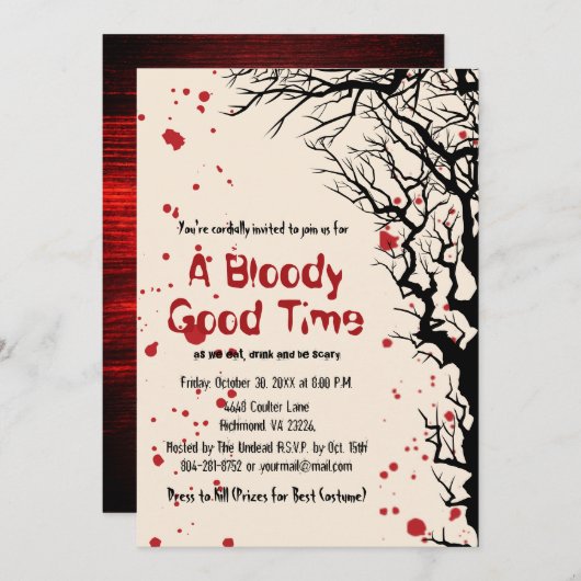 Invitation Effrayant sang sanglant éclaboussure Déplaisante H (Devant / Derrière)