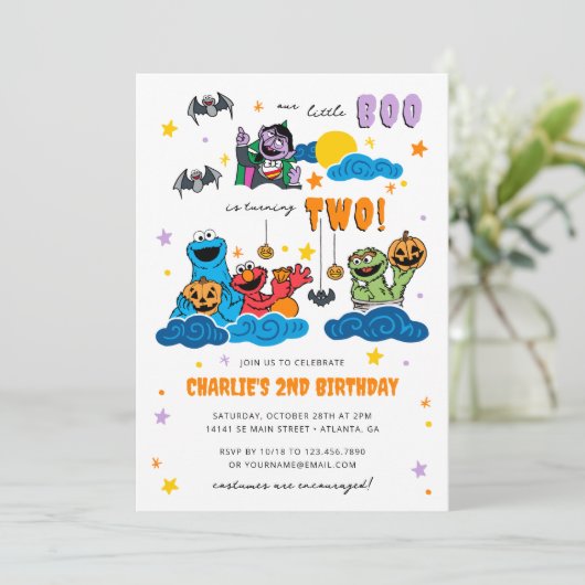 Invitation Éffrayant Sesame Street Halloween Anniversaire (Debout devant)