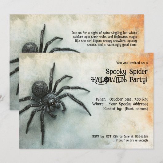 Invitation Éffrayant Spider HALLOWEEN Party ! (Devant / Derrière)