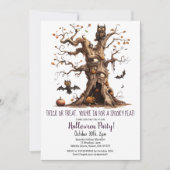 Invitation Éffrayant Tree Owl Bats Citrouille Halloween Party (Devant)