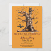 Invitation Éffrayant Tree Owl Bats Citrouille Halloween Party (Devant)