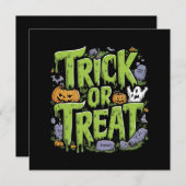 Invitation Éffrayant Tricoter ou traiter l'Halloween mince (Devant / Derrière)