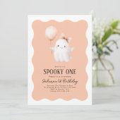 Invitation Éffrayant Un 1er Anniversaire Ghost Orange Balloon (Debout devant)