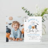 Invitation Éffrayant Un anniversaire d'Halloween photo de gar (Debout devant)