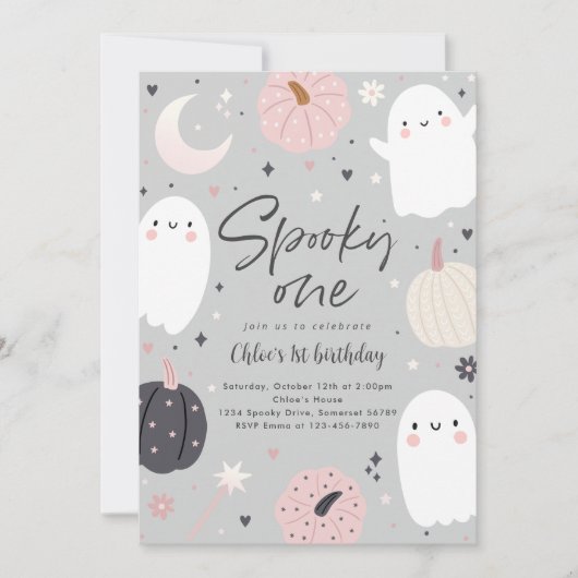 Invitation Éffrayant Un Boho Halloween Ghost 1er Anniversaire (Devant)