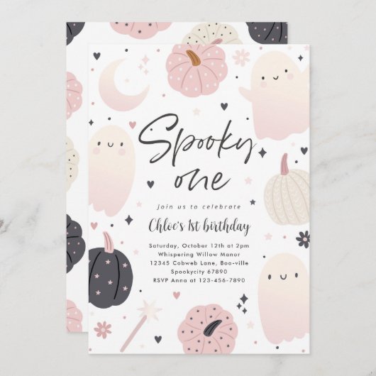 Invitation Éffrayant Un Boho Halloween Ghost 1er Anniversaire (Devant / Derrière)