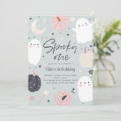 Invitation Éffrayant Un Boho Halloween Ghost 1er Anniversaire (Debout devant)