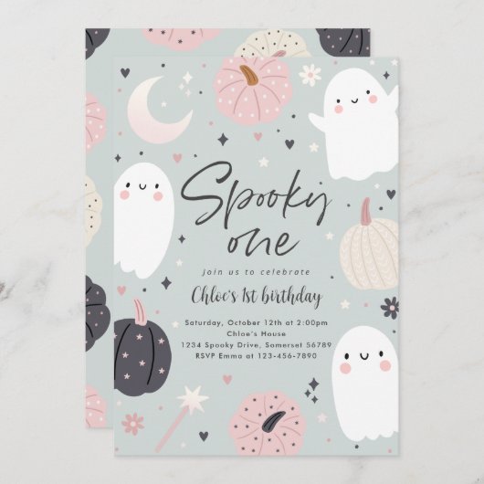 Invitation Éffrayant Un Boho Halloween Ghost 1er Anniversaire (Devant / Derrière)