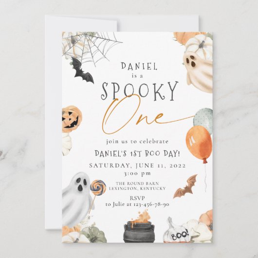 Invitation Éffrayant Un Fantôme 1er Anniversaire Halloween (Devant)