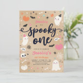 Invitation Éffrayant Un Fantôme d'Halloween Vintage 1er anniv (Debout devant)