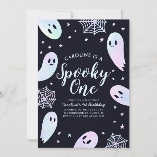 Invitation Éffrayant Un Fantôme Halloween 1er anniversaire (Devant)