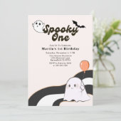 Invitation Éffrayant Un Fantôme Rétro Premier Anniversaire (Debout devant)