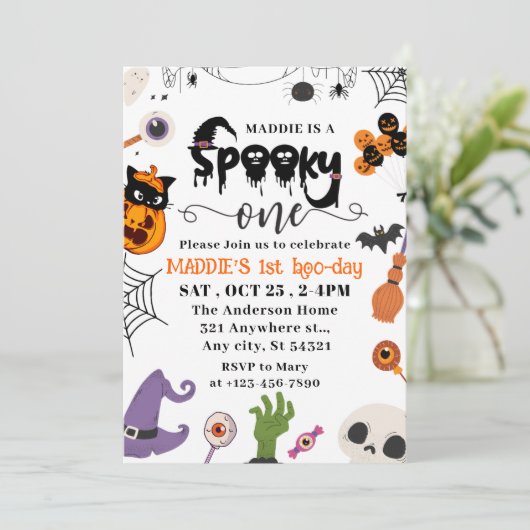 Invitation Éffrayant Un Halloween 1er Anniversaire (Debout devant)
