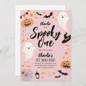 Invitation Éffrayant Un Halloween 1er Anniversaire Fille rose (Devant / Derrière)