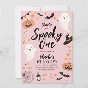 Invitation Éffrayant Un Halloween 1er Anniversaire Fille rose